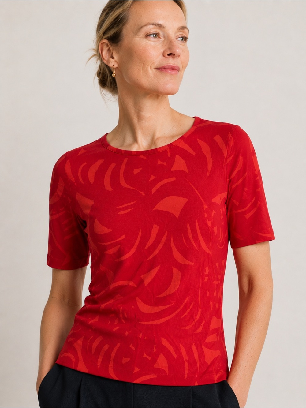 Marimekko Red Orange Abstract Print Cotton Top Shirt Size Small Finland
